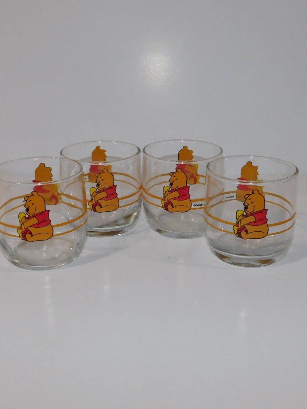 VTG Winnie the Pooh Anchor hocking Double sided Juice Glasses Cups Set of 4